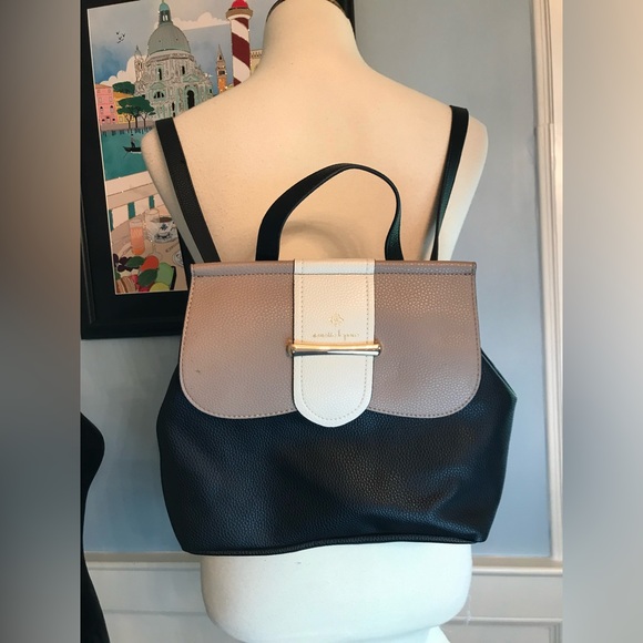 Nanette Lepore Neutral Color Block Convertible Mini Backpack B3916